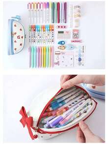 1个草莓铅笔袋，可爱大容量，双层，美观设计，ins，学生铅笔袋，铅笔盒，适合女孩，返校礼物，学校办公用品 - 彩色 - 查看 7