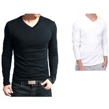 Kit 2 Men's Long Sleeve Shirts 100% Cotton - 黑白 - 查看 1