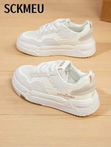 SCKMEU. 1 Pair All-Match Sporty Fashionable Women's Casual Lightweight Small White Shoes, Student Shoes, Small Size Suitable For Petite Women - 白色 - 查看 5