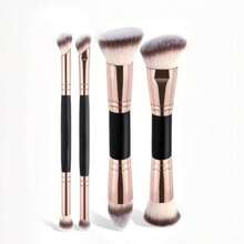 4 pièces Set de pinceaux de maquillage professionnels à double extrémité, comprenant un pinceau de fond de teint incliné et effilé, un pinceau de contour, un pinceau de blush, un pinceau à poudre, un pinceau à ombre à paupières, un pinceau correcteur, un pinceau highlighter, un pinceau estompeur. Brosses en fibres douces, portables pour les voyages, excellent cadeau pour les femmes et les filles.
