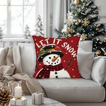 4pcs Christmas Theme Pillow Covers, Merry Christmas Cute Reindeer & Snowman Pattern, Minimalist Peach Velvet Single-Sided Printed Cushion Covers With Zipper Closure, No Pillow Insert Included, Striped Decorative Pillow Covers For Sofa, Bed, Chair, Bedroom, Living Room, Cabin Patio Decor - Red and White - View 7