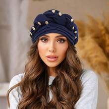 Women African Turban Pre-Tied Twisted Beanie Cap Headwear Soft Stretchy Turbans - 黑色 - 查看 10