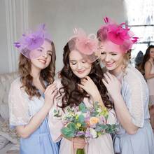 Ibeauti Fascinator Hats With Screentouch Lace Gloves Set Women Tea Party Cocktail Wedding Derby Headwear Short Gloves - 07 Nude Pink - 查看 6