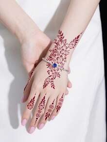 2 Sheets Henna Tattoo Stencils Flora Pattern Stencil Stickers Hollow Tattoo Sticker Stencils Mehndi Designs For Hand For Women Girls Body Art Painting,Formulated Without Henna - Black - View 4