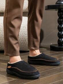 Chinelos de Espuma de Memória Masculinos - Forro Peludo, Sapatos Quentes para Casa, Uso Interno/Externo, Sola de Borracha Antiderrapante, Preto - Preto - Visão 7