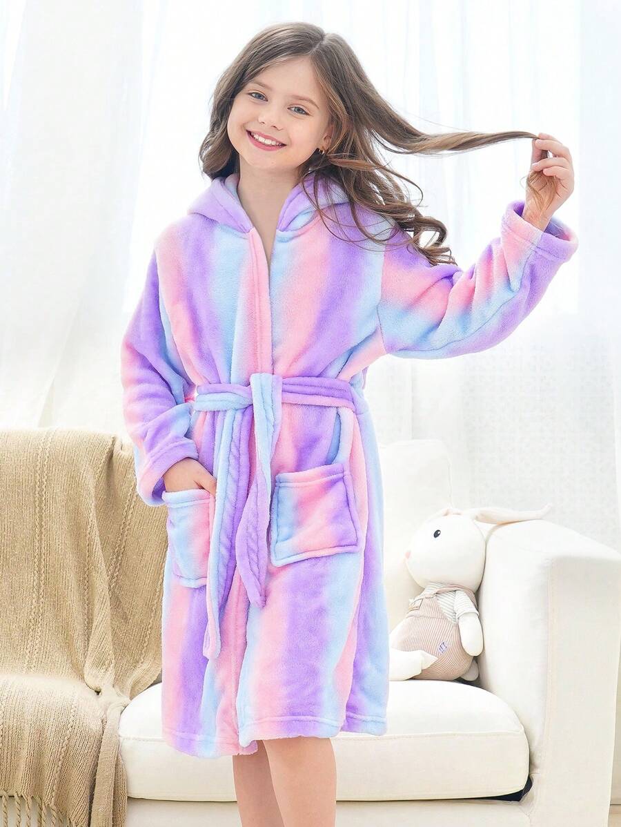 少女亮紫色竖条纹家居服浴袍