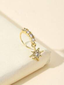1 Pc Fashionable And Exquisite Copper Alloy Eight-Pointed Star-Shaped Pendant With White Zirconia Gold Nose Ring Ia Suitable For Women To Wear Daily And Gatherings. - Gold - View 2