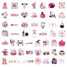 OHOME Halloween Stickers | 52pcs Halloween Party Gifts - Halloween Games Toys Gifts Party Supplies - Crafts Accessories Snacks Bulk Suitable For Classroom, Halloween Party Gifts, Halloween Decorations, New Pink Halloween Graffiti Stickers Cute Ghost Skeleton Decor Stickers For Phone, Skateboard, Cutting Film
