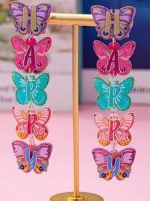 1 pereche cercei lungi din acrilic cu fluture multicolor imprimat cu jeleu, cercei suspendați la modă pentru femei