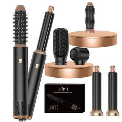 PinkSings Champagne 6 In 1 Hair Dryer Brush Set 60000RPM High Speed Auto Wrap Curling Iron 3 Temperature 1000W Powerful Negative Ionic Blow Dryer With Styler Volumizer, Hot Air Brush, Left&Right Curler Wand,Thermal Brush Set