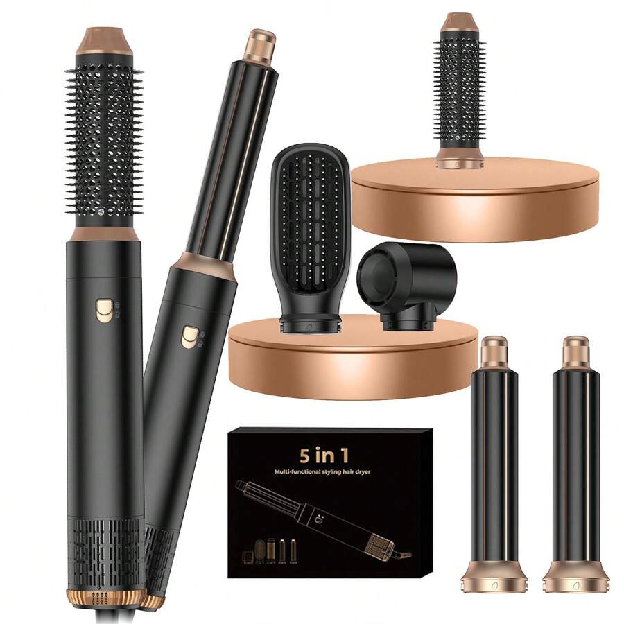 PinkSings Champagne 6 In 1 Hair Dryer Brush Set 60000RPM High Speed Auto Wrap Curling Iron 3 Temperature 1000W Powerful Negative Ionic Blow Dryer With Styler Volumizer, Hot Air Brush, Left&Right Curler Wand,Thermal Brush Set - EU F Type Plug(220-240V) - View 1