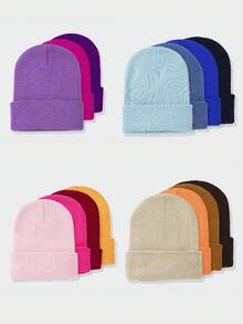 1pc Ladies' Solid Color Fashionable Simple Knit Hat, Beanies Hat Winter Fall - Multicolor - View 7