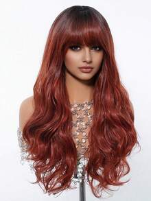Wigs For Women Daily Cosplay Party Natural Heat Resistant Ombre Red Brown Long Wavy Synthetic Wigs With Bangs Copper Orange Hair Wigs For Women Wig For Daily Party Use For Women Daily Party Cosplay,Vacation Travel Family Party Everyday Wear,Gifts For Girlfriends,Beauty Christmas Gifts - 漸層紅色 - 查看 4