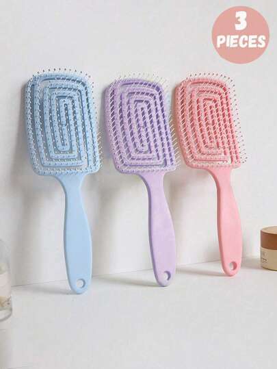 3pcs/2pcs/1pc Girl Fluffy Massage Comb Set, Colorful Hollow Comb, Salon & Travel Hair Brush, Hair Accessories, Hair Tools & Products, Suitable For Hair Care, Hair Styling, Girls Hair Decor, Brush, Essentials, Kids Travel, Comb Set - Pink Gift For Girls