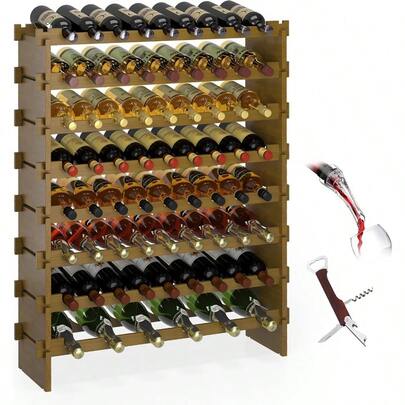 Wine Rack Freestanding Floor Bamboo Stackable Wine Storage Racks Wall Mounted Modular Wine Bottle Stand Holder Display Shelf For Cabinet Kitchen Bar Walnut