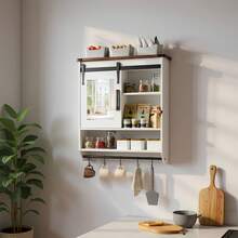 Wall-Mounted Bathroom Cabinet, Wood Wall Storage Cabinet, Wall Cabinet With Mirror, Bathroom Storage Wall Cabinet, With Adjustable Shelf/ Towel Bar/ 5 Hooks, Free Hair Dryer Holder, Multi-Functional Storage, Easy To Install, Suitable For Bathrooms, Living Rooms, Kitchens, Bedrooms, And Laundry Rooms. - 白色 - 查看 5