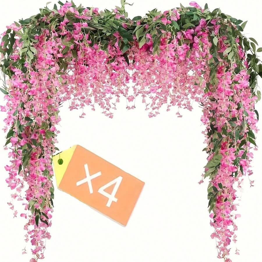 4 Packs Of 6ft White Artificial Wisteria Hanging Flowers - Vine Garland For Wedding Arch, Party, Garden, Home Decor - Perfect For St. Patrick'S Day, Easter, Spring & Summer Celebrations, Outdoor Decor