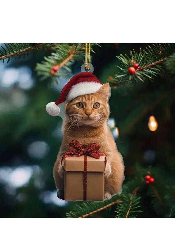 2D flach, 1 Stück kreative Acryl Weihnachtsballon Ornament, 19,0 cm x 15,01 cm - Hängende Dekoration mit Weihnachtsmann und Geschenkmuster, geeignet für Zuhause und Geschenke für Freunde, 2D flach