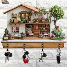 2D Flat Multi-Color Wooden House Key Storage Rack - Bag, Coat, Accessory And Key Storage Hook Rack