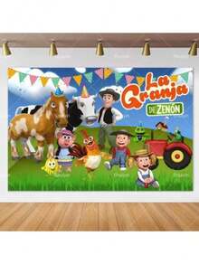 Cartoon Farm Barn La Granja De Zenón Theme Backdrop Birthday Party Decorations Background Photozone Props Poster Gifts - trắng - Xem 1