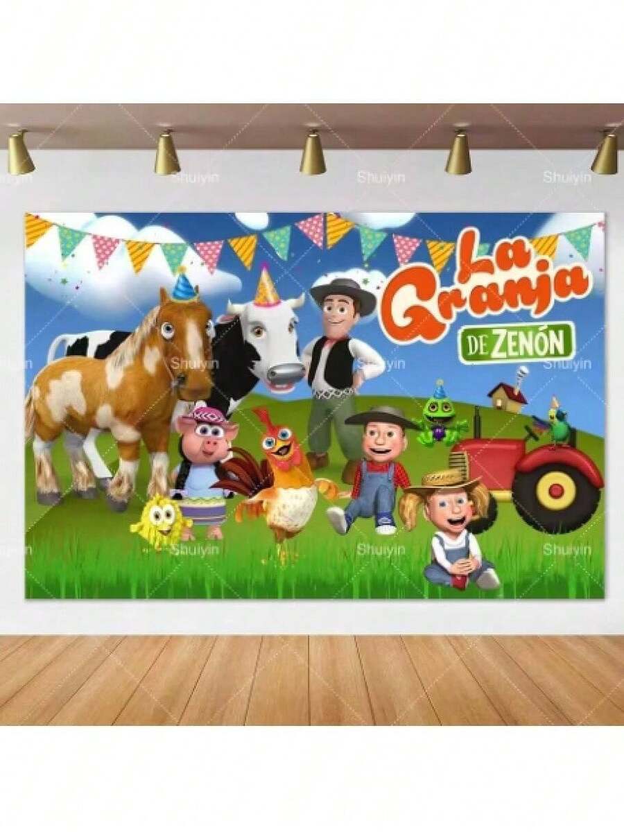 Cartoon Farm Barn La Granja De Zenón Theme Backdrop Birthday Party Decorations Background Photozone Props Poster Gifts - trắng - Xem 1