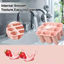 Homemade Popsicle Maker - 12-Cavity Silicone Mold With Lid, 50 Sticks/Bags/Ties + Tools - Foldable, Easy To Use - Ideal For Summer Parties & Gatherings - Hồng - Xem 3