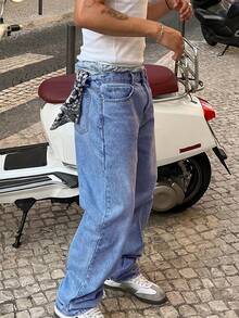 男士时尚街头风经典蓝色中等厚度宽松牛仔裤 - 藍色 - 查看 2