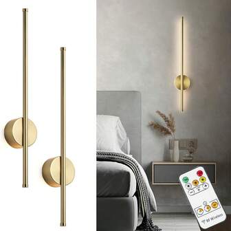 Luz de pared recargable LED moderna, negra/dorada, 50/80cm, instalación magnética, sin cables, fácil de instalar, rotación de 360°, con control remoto para atenuar, función de temporizador, adecuada para dormitorio, estudio, sala de estar, escalera, comedor, decoración del hogar