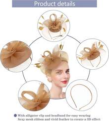 Ibeauti Fascinator Hats With Screentouch Lace Gloves Set Women Tea Party Cocktail Wedding Derby Headwear Short Gloves - 07 Champagne - 查看 5