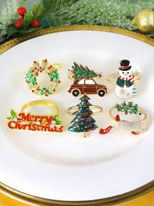 2-6 Stücke Weihnachts-Servietten-Ringe Set, Hirsch, Weihnachtsbaum, Schneemann, Weihnachtskranz, Auto Weihnachtsbaum, Weihnachts-Tischdekoration Servietten-Halter, Weihnachtsparty Servietten-Halter