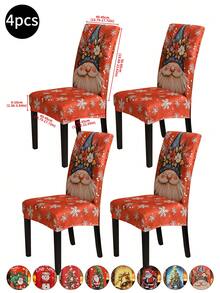 1 pieza/4 piezas/6 piezas/20 piezas Funda de silla impresa en seda de leche navideña, funda protectora elástica impresa para sillas, apta para oficina, sala de estar, hotel, sillas de eventos, árbol de Navidad, Papá Noel, muñeco de nieve, campana navideña