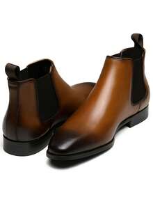 VOSTEY SHOESMORE Men's Leather Chelsea Boots Polished Leather Dress Brown Boots Stylish Classic Retro Slip On Boots For Men - AMY8156A-棕色 - 查看 5