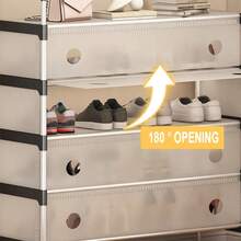 Five-Tier Dustproof Shoe Rack With Doors: Multiple Storage Levels, Individually Stackable Design, Metal Frame, 10 Hooks, And A Separate Coat/Shoe Rack. - Black - View 7