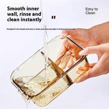 琥珀色圆形玻璃午餐盒，微波炉适用，带盖防漏便当盒，上班族餐盒