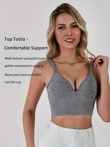 2PCS Women's V-Neck Padded Seamless Straps Bralette, Adjustable Spaghetti Straps Everyday Basic Sleeping Bra, Sports Bras For Women, Sports Bra - 彩色 - 查看 5