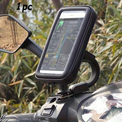 1pc Motorcycle Phone Holder, ABS Waterproof Shockproof Holder Bag With Touch Screen, 360° Rotatable Handle Grip, Outdoor Cycling Accessory, Universal Fit
