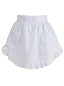 Cute Ruffle Waist Apron Elegant White Polyester Kitchen Apron With Pockets & Adjustable Ties (26"X17") For Cooking, Baking, Maid Cosplay & Cafe Servers - White - View 4