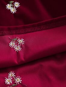 Girls' Sweet Bowknot & Embroidery Decor Long Sleeve Dress, Suitable For Spring/Autumn, Christmas Party, Family Gathering, Outdoor Play, And Daily Wear - 酒紅色 - 查看 6