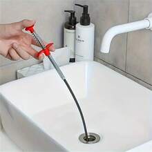 1pc 60cm Manual Drain Cleaner Tool - Soft Metal & Plastic Hair Clog Remover For Shower, Kitchen Sink, Bathroom Tub Pipes, Flexible Cable With Red Handle, No Battery Required, Metal Appearance With Plastic Components Kitchen Items Kitchen Accessories Kitchen Tools - Multicolor - View 5