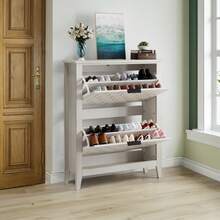 80cm Vintage Schuhschrank in Weiß, freistehender Vintage Schuhschrank im Stil der Mitte des Jahrhunderts, Schuhschrank mit 2 klappbaren Schubladen, geeignet für Flur und Eingangsbereich, Treppenecke