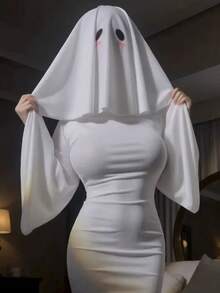 1pc Ghost Bride Headscarf, Halloween Costume Horror House Party Props, White Horror Face Mask