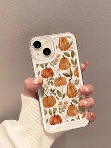 WeiMi 1pc Fashionable Watercolor Pumpkin Pattern Transparent Shockproof Soft Phone Case, Compatible With IPhone 16/16 Plus/16 Pro/16 Pro Max - Multicolor - View 1