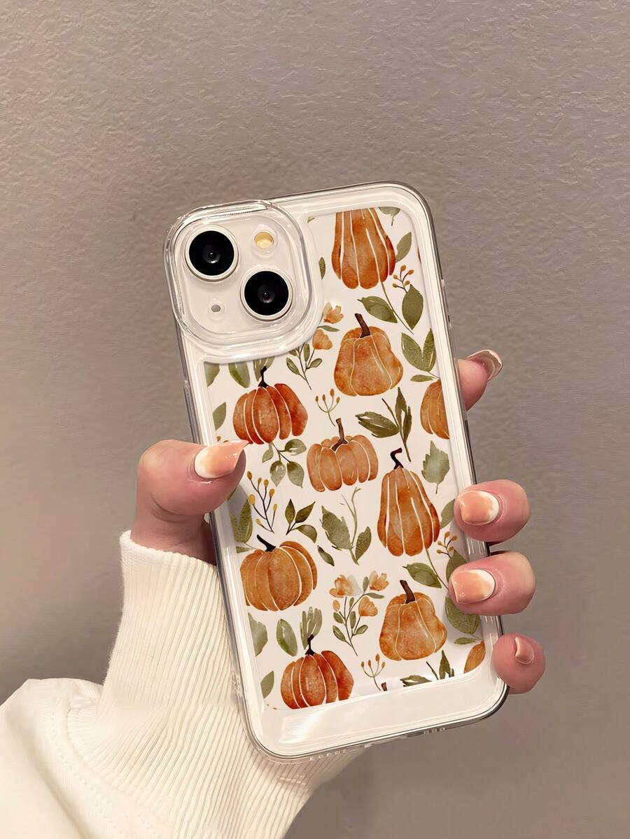 WeiMi 1pc Fashionable Watercolor Pumpkin Pattern Transparent Shockproof Soft Phone Case, Compatible With IPhone 16/16 Plus/16 Pro/16 Pro Max - Multicolor - View 1