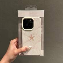 1pc TPU Material Pink Elegant Starfish & Shell Pattern Full Screen Phone Case, Compatible With Iphone/ Phones - White - View 3