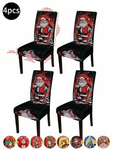 1 pieza/4 piezas/6 piezas/20 piezas Funda de silla impresa en seda de leche navideña, funda protectora elástica impresa para sillas, apta para oficina, sala de estar, hotel, sillas de eventos, árbol de Navidad, Papá Noel, muñeco de nieve, campana navideña