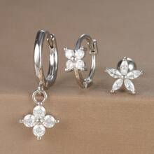 3/6pcs Fashion Silver Cubic Zirconia Simple Stackable Detachable Women Earrings, Golden - Silver - View 9