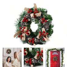1 pieza Guirnalda artificial de 12 pulgadas con bayas rojas y piñas, decoración de corona de puerta, centro de mesa con velas y accesorios para el hogar en invierno y fiestas navideñas