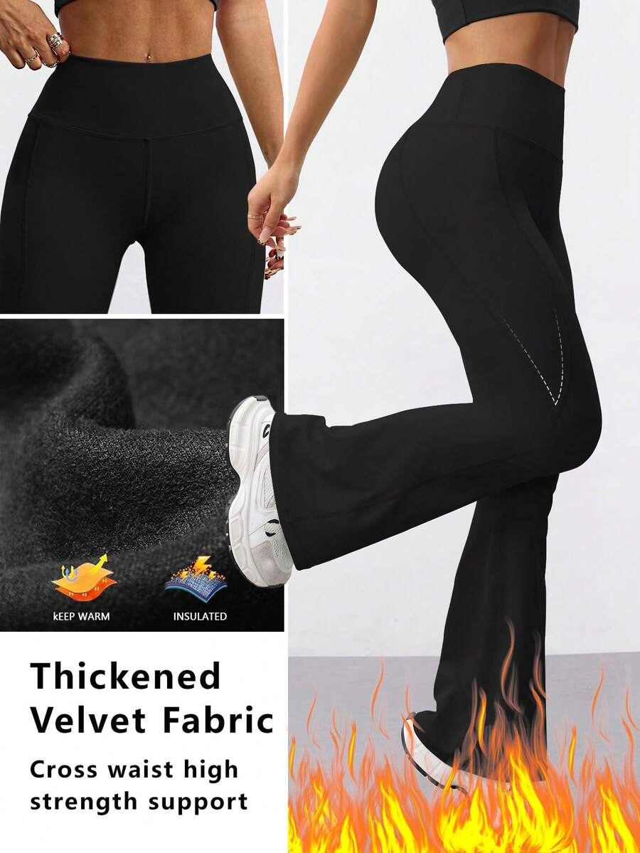 FWH Leggings de cintura alta modesta, diseño de pierna acampanada, interior forrado de felpa, comodidad todo el día, efecto estilizante sin compresión, calidez sin volumen, leggings de felpa de cintura alta, pantalones de yoga acampanados, pantalones acampanados que levantan el trasero, pantalones de entrenamiento forrados de felpa con control de abdomen y levantamiento de glúteos, versátiles leggings acampanados de cintura alta