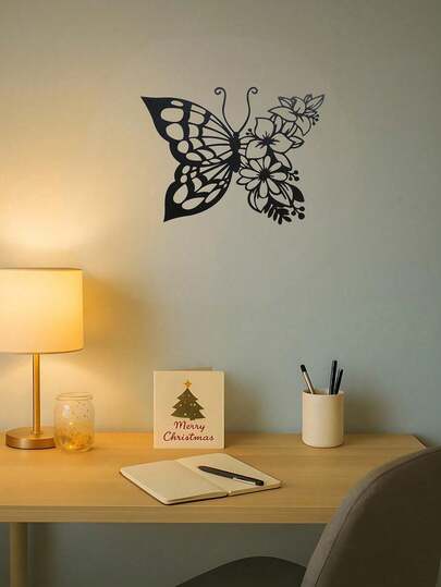 1 PC "Winter Blossom" Christmas Iron Wall Art - Laser-Cut Butterfly & Floral Metal Sculpture, Hollow Forged Decor For Living/Dining/Bedroom.Suitable For Modern Home Decor, Home Decoration, Room Decor, Bedroom Decor, Bathroom Decor, Waterproof, Rust Proof ,Wall Decor, Birthday Gift, Kitchen