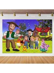Cartoon Farm Barn La Granja De Zenón Theme Backdrop Birthday Party Decorations Background Photozone Props Poster Gifts - trắng - Xem 1